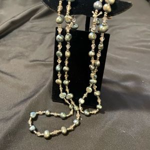 Long baroque pearl and crystal necklace